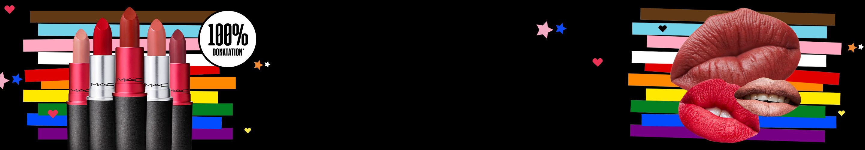 Red background image containing white stars and hearts